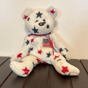 Ty White and Red Star Patterned Stuffed Bear